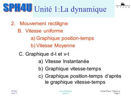 Unité 1: La dynamique 2. Mouvement rectiligne B. Vitesse uniforme