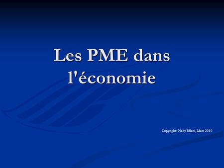 Les PME dans l'économie Copyright: Nady Bilani, Mars 2010.