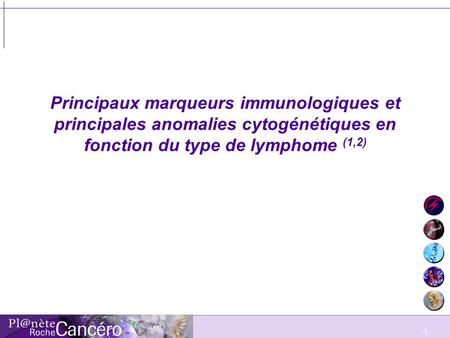 Principaux marqueurs immunologiques et principales anomalies cytogénétiques en fonction du type de lymphome (1,2)