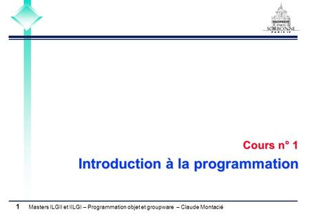 Cours n° 1 Introduction à la programmation
