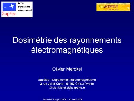 Dosimétrie des rayonnements électromagnétiques