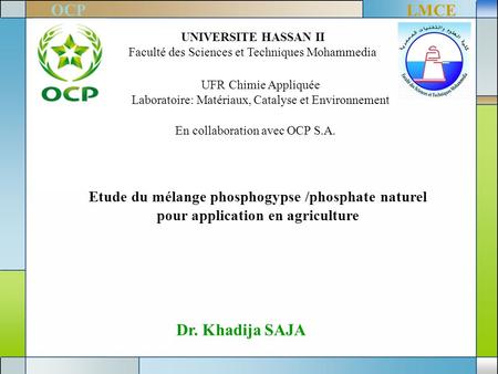OCP LMCE Dr. Khadija SAJA