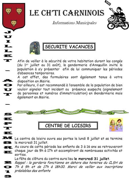 LE CH’TI CARNINOIS Informations Municipales