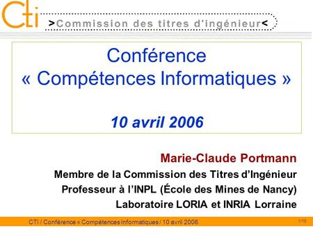 Conférence « Compétences Informatiques » 10 avril 2006
