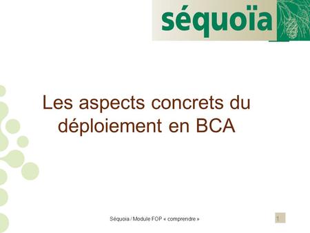 Les aspects concrets du déploiement en BCA