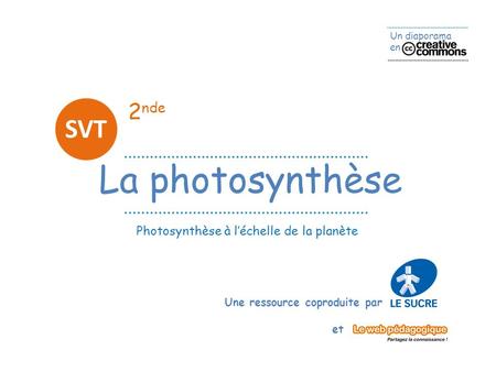 2nde SVT La photosynthèse Photosynthèse à l’échelle de la planète.