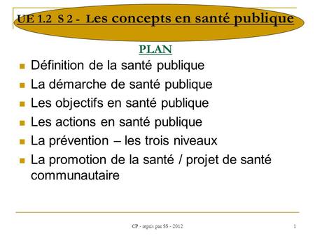 UE 1.2 S 2 - Les concepts en santé publique PLAN
