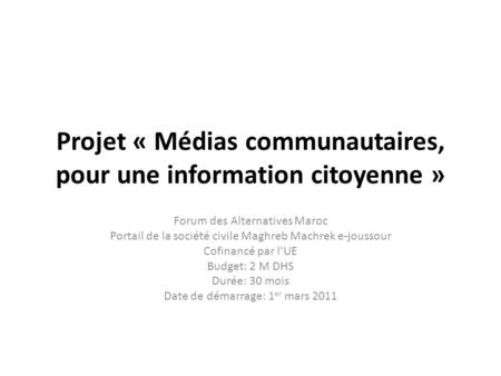 Projet « Médias communautaires, pour une information citoyenne »