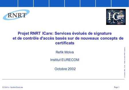 Projet RNRT ICare: Services évolués de signature