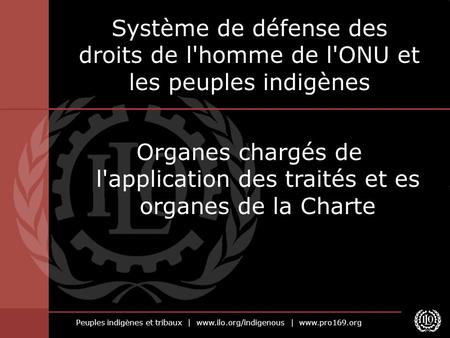 Système de défense des droits de l'homme de l'ONU et les peuples indigènes Organes chargés de l'application des traités et es organes de la Charte.