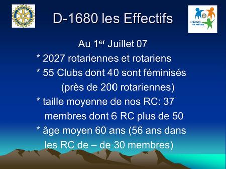 D-1680 les Effectifs Au 1er Juillet 07 * 2027 rotariennes et rotariens