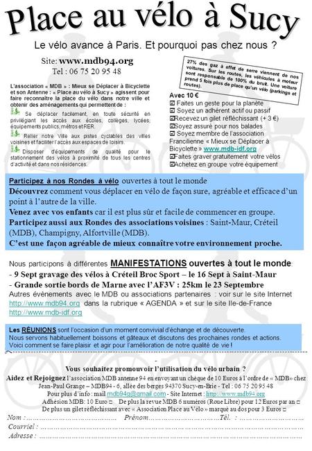 Nous participons à différentes MANIFESTATIONS ouvertes à tout le monde : - 9 Sept gravage des vélos à Créteil Broc Sport – le 16 Sept à Saint-Maur - Grande.