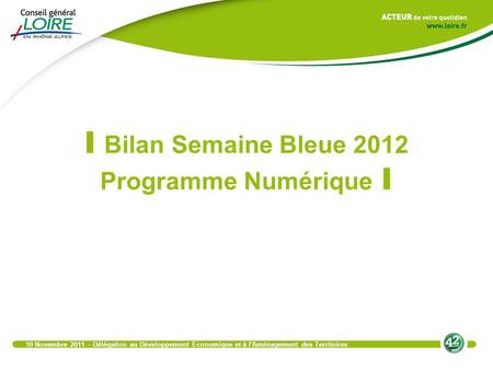 I Bilan Semaine Bleue 2012 Programme Numérique I 10 Novembre 2011 – Délégation au Développement Économique et à l'Aménagement des Territoires.