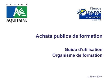 12 février 2009 Achats publics de formation Guide dutilisation Organisme de formation.