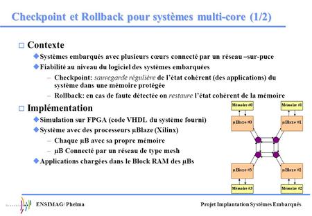 Checkpoint et Rollback pour systèmes multi-core (1/2)