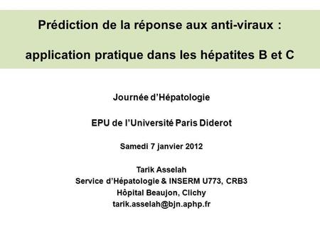 Journée d’Hépatologie EPU de l’Université Paris Diderot