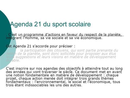 Agenda 21 du sport scolaire