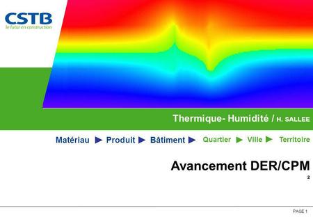 Avancement DER/CPM Thermique- Humidité / H. SALLEE Matériau Produit
