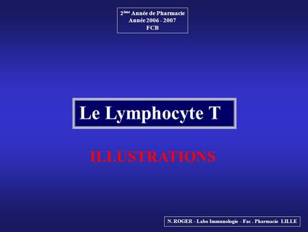 Le Lymphocyte T ILLUSTRATIONS 2ème Année de Pharmacie