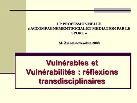 Vulnérables et Vulnérabilités : réflexions transdisciplinaires