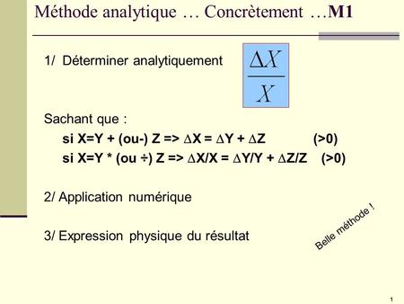 Méthode analytique … Concrètement …M1