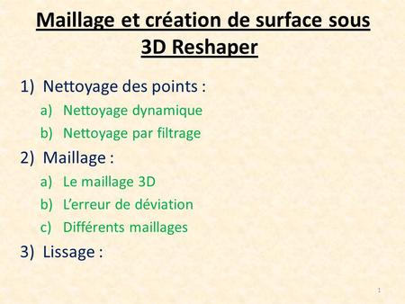 Maillage et création de surface sous 3D Reshaper