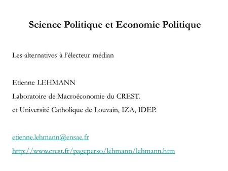 Science Politique et Economie Politique