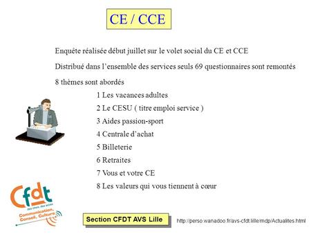 Section CFDT AVS Lille  Enquête réalisée début juillet sur le volet social du CE et CCE Distribué