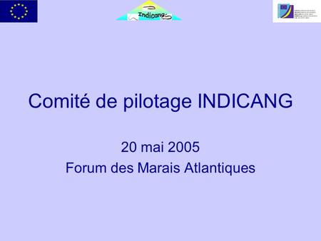 Comité de pilotage INDICANG 20 mai 2005 Forum des Marais Atlantiques.