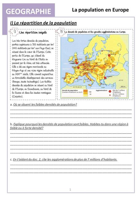 GEOGRAPHIE La population en Europe I) La répartition de la population