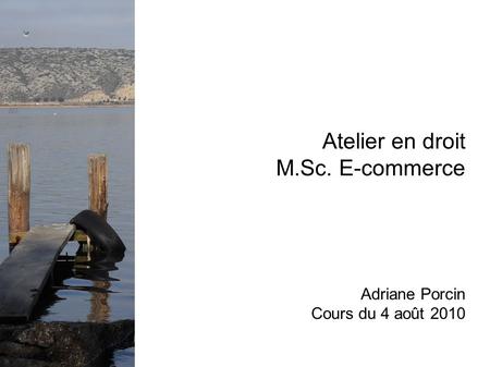 Atelier en droit M.Sc. E-commerce Adriane Porcin Cours du 4 août 2010.
