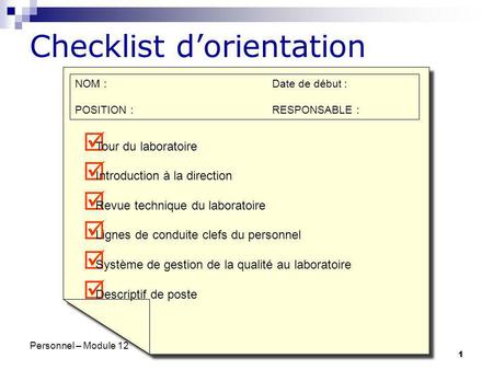 Checklist d’orientation