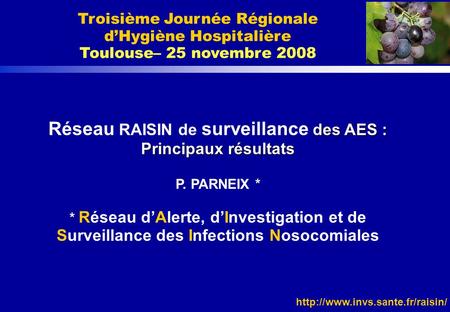 Troisième Journée Régionale d’Hygiène Hospitalière Toulouse– 25 novembre 2008 Réseau RAISIN de surveillance des AES : Principaux résultats P. PARNEIX.