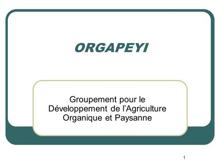ORGAPEYI Groupement pour le Développement de l’Agriculture Organique et Paysanne.
