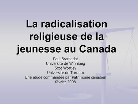 La radicalisation religieuse de la jeunesse au Canada
