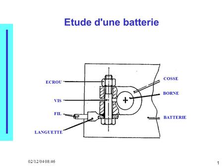 1 02/12/04 08:46 Etude d'une batterie COSSE BORNE BATTERIE VIS ECROU FIL LANGUETTE.