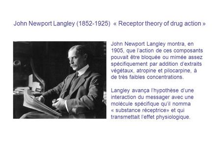 John Newport Langley ( ) « Receptor theory of drug action »