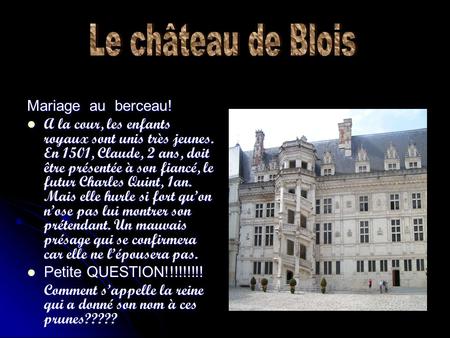 Le château de Blois Mariage au berceau!
