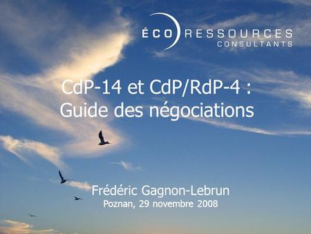 CdP-14 et CdP/RdP-4 : Guide des négociations Frédéric Gagnon-Lebrun Poznan, 29 novembre 2008.