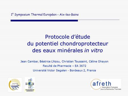 1° Symposium Thermal Européen - Aix-les-Bains