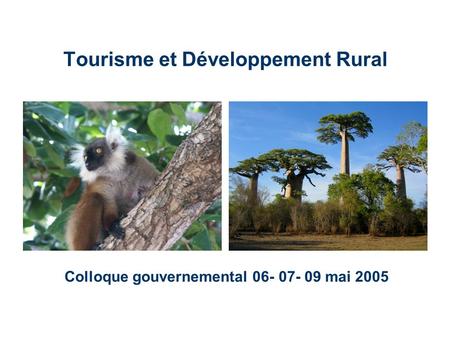 Tourisme et Développement Rural Colloque gouvernemental 06- 07- 09 mai 2005.