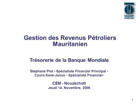 Gestion des Revenus Pétroliers Mauritanien