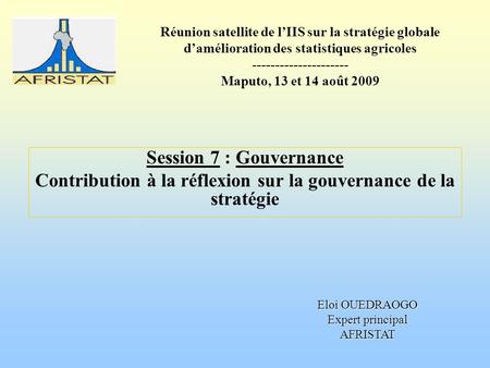 Réunion satellite de lIIS sur la stratégie globale damélioration des statistiques agricoles --------------------- Maputo, 13 et 14 août 2009 Session 7.