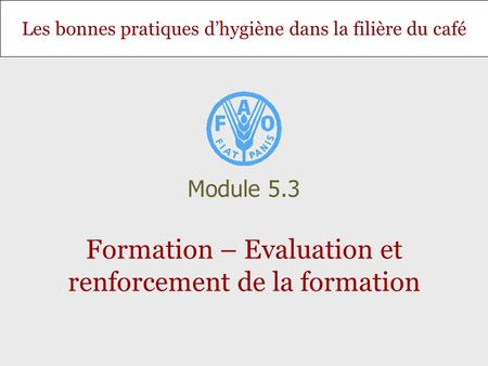 Les bonnes pratiques dhygiène dans la filière du café Formation – Evaluation et renforcement de la formation Module 5.3.