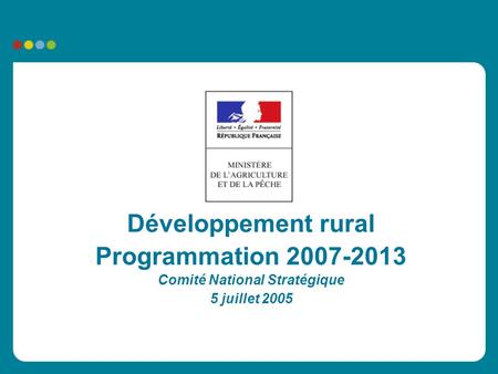 Développement rural Programmation 2007-2013 Comité National Stratégique 5 juillet 2005.