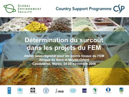 Détermination du surcoût dans les projets du FEM Atelier sous-régional pour les points focaux du FEM Afrique du Nord et Moyen-Orient Casablanca, Maroc,