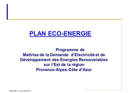 PLAN ECO-ENERGIE Programme de