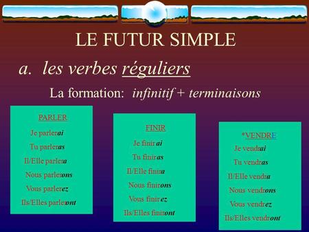 LE FUTUR SIMPLE a. les verbes réguliers