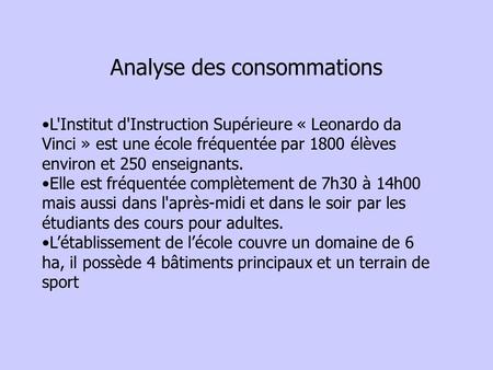 Analyse des consommations