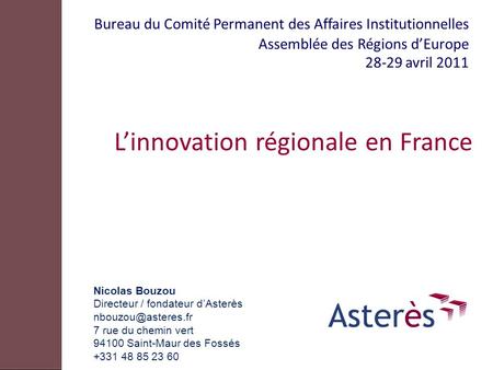 L’innovation régionale en France